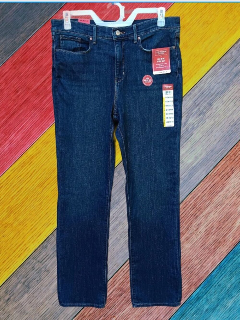 Levi Strauss Signature Womens Jeans Mid Rise Straight Leg Blue Dark Wash Size 16